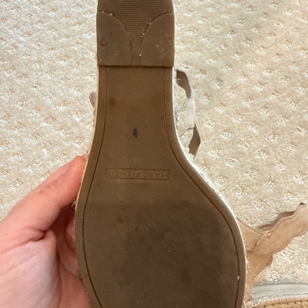 Marc Fisher Scalloped Espadrille Wedge Sandals | Nude Suede | Size 10 - Picture 8 of 9